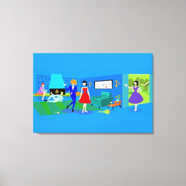 Atomic Palm Springs Cocktail Party Wrapped Canvas Print (Front)