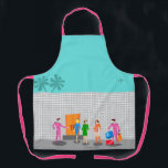 Atomic Palm Springs Stewardess Party Print Apron<br><div class="desc">You are invited to the social event of the year with this Atomic Palm Springs Stewardess Party all-over print apron design. Join these three vintage flight attendants from rivaling airlines as they check into their kitschy 1960s breezy block hotel. One of the fabulously hunky bellhops in a retro hot pink...</div>