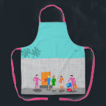 Atomic Palm Springs Stewardess Party Print Apron<br><div class="desc">You are invited to the social event of the year with this Atomic Palm Springs Stewardess Party all-over print apron design. Join these three vintage flight attendants from rivaling airlines as they check into their kitschy 1960s breezy block hotel. One of the fabulously hunky bellhops in a retro hot pink...</div>
