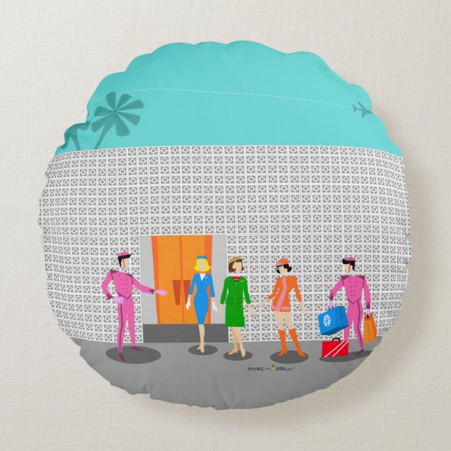 Atomic Palm Springs Stewardess Party Round Pillow (Front)
