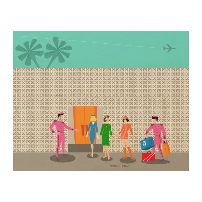 Atomic Palm Springs Stewardess Party Wood Wall Art (Front)