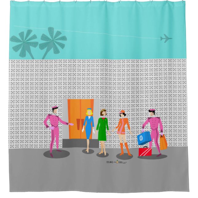 Atomic Palm Springs Stewardess Shower Curtain (Front)