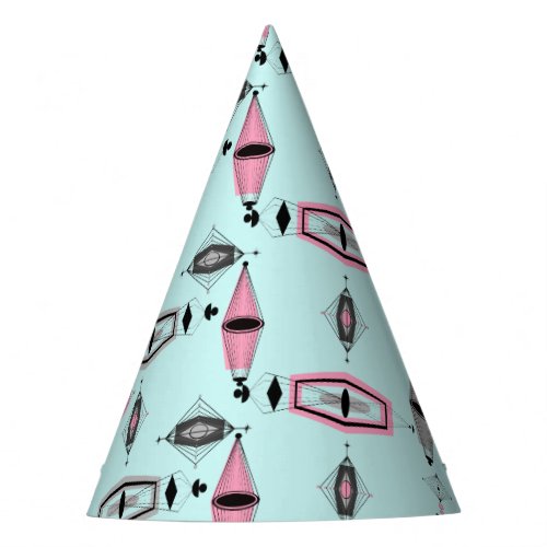 Atomic Pink and Grey Pattern Party Hat