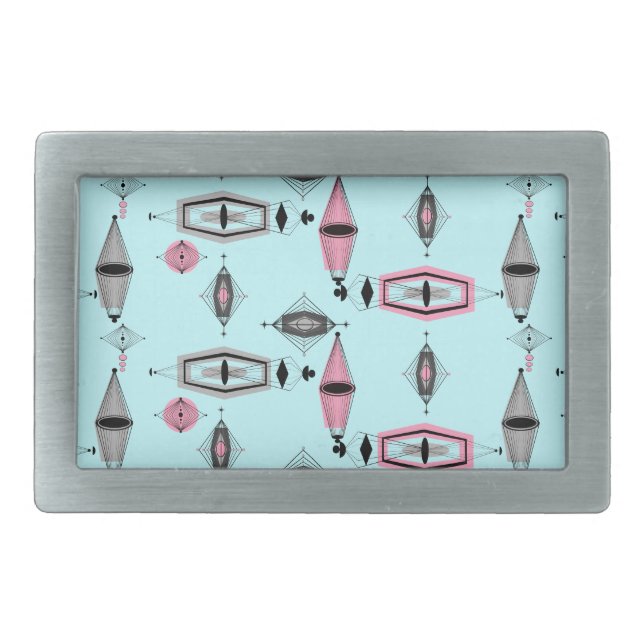 Atomic Pink & Grey Pattern Belt Buckle (Front)