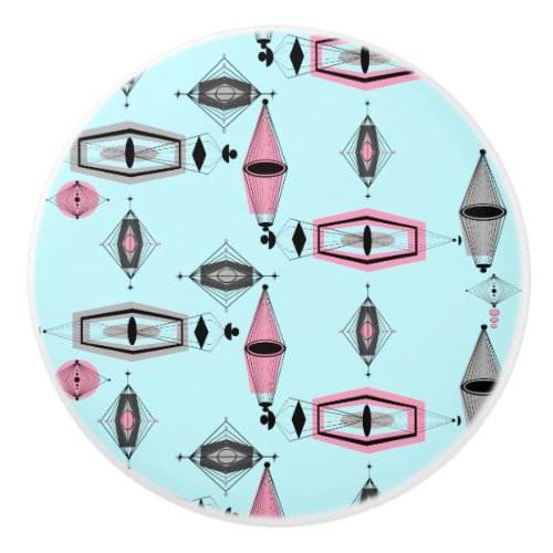 Atomic Pink  Grey Pattern Ceramic Knob