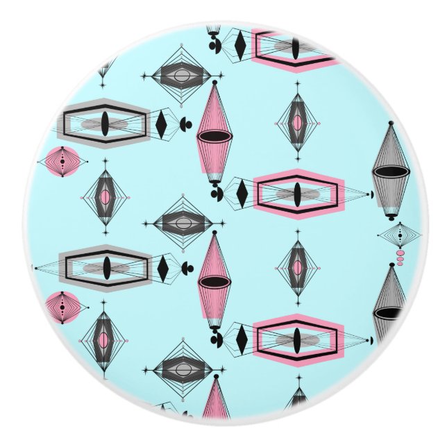 Atomic Pink & Grey Pattern Ceramic Knob (Front)