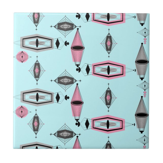 Atomic Pink & Grey Pattern Ceramic Tile (Front)