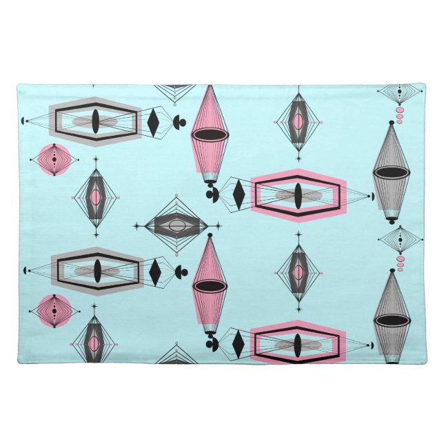 Atomic Pink & Grey Pattern Cloth Placemats (Front)
