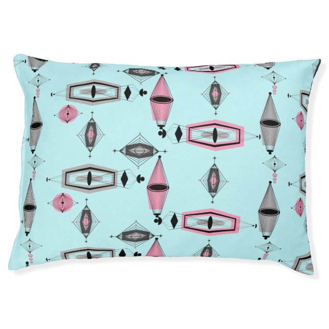 Atomic Pink & Grey Pattern Dog Bed (Front)