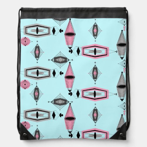 Atomic Pink  Grey Pattern Drawstring Backpack