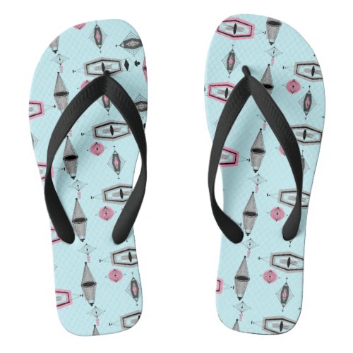 Atomic Pink  Grey Pattern Flip Flops