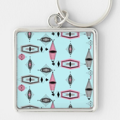 Atomic Pink  Grey Pattern Keychain