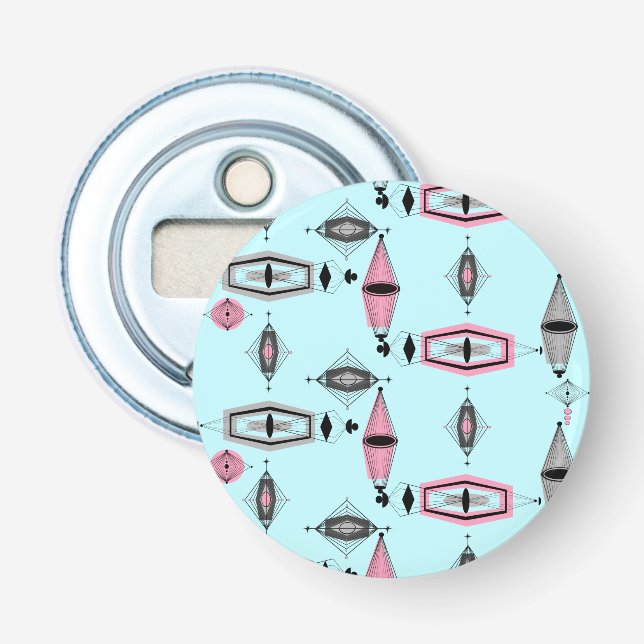 Atomic Pink & Grey Pattern Magnetic Bottle Opener (Front)