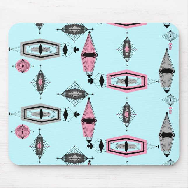 Atomic Pink & Grey Pattern Mousepad (Front)