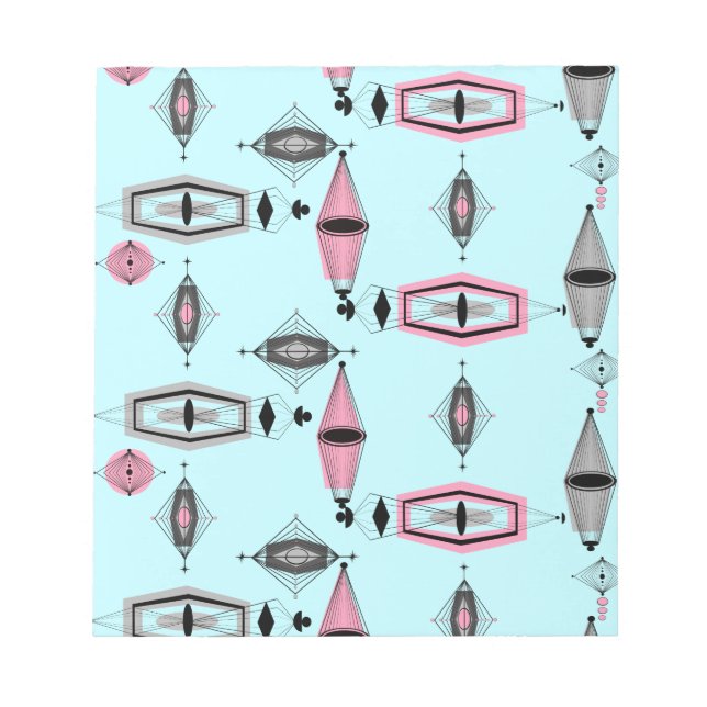 Atomic Pink & Grey Pattern Notepad (Front)