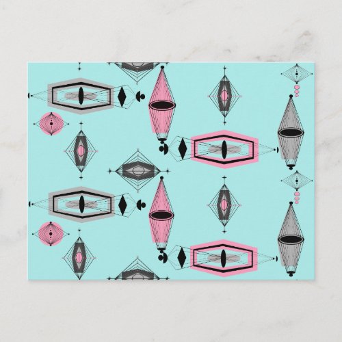 Atomic Pink  Grey Pattern Postcard