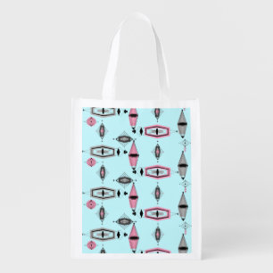 Atomic Pink & Grey Pattern Reusable Grocery Bag
