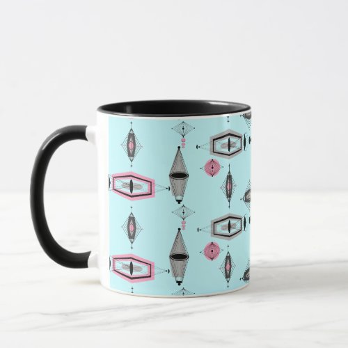 Atomic Pink  Grey Pattern Ringer Mug