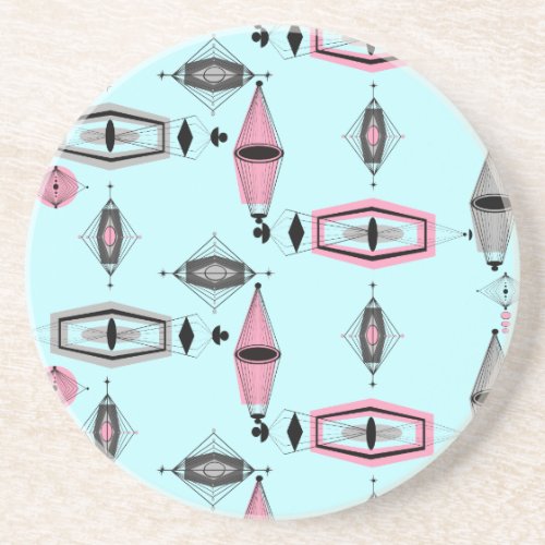 Atomic Pink  Grey Pattern Sandstone Drink Coaster