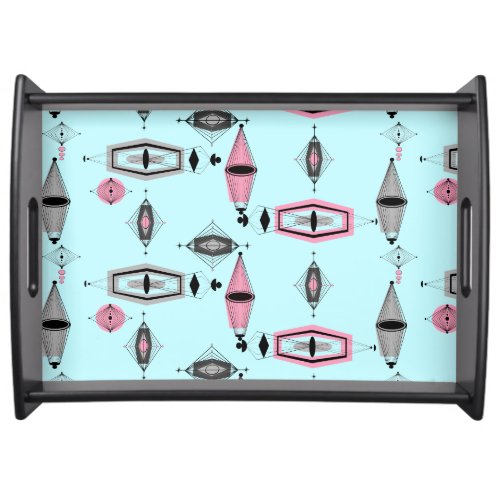 Atomic Pink  Grey Pattern Serving Try Serving Tray