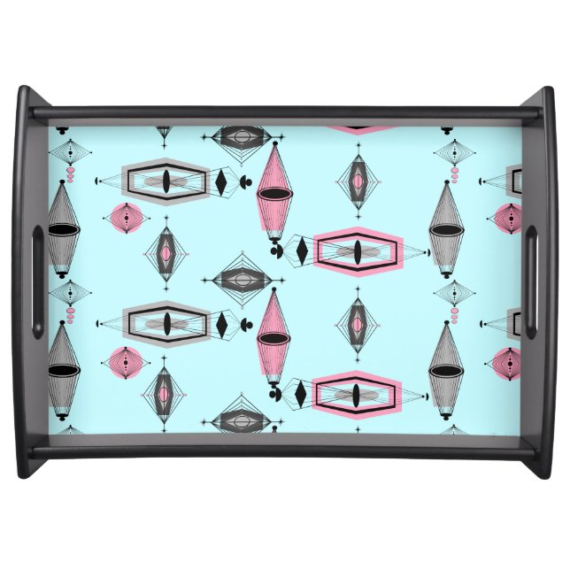 Atomic Pink & Grey Pattern Serving Try Serving Tray (Front)