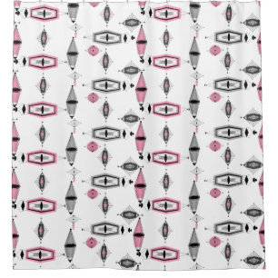 Atomic Pink & Grey Pattern Shower Curtain