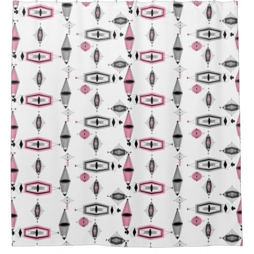 Atomic Pink  Grey Pattern Shower Curtain