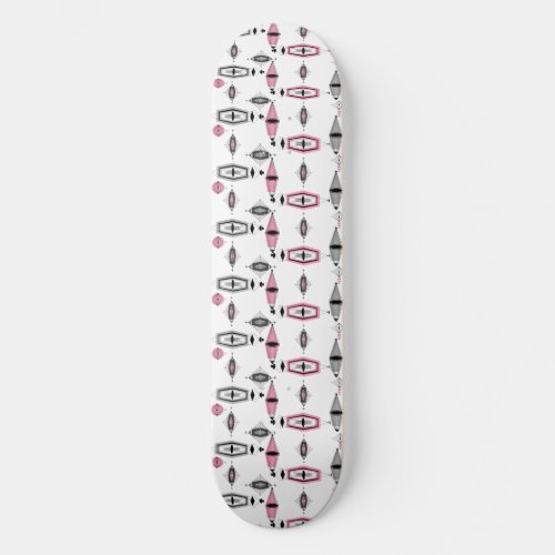 Atomic Pink  Grey Pattern Skateboard