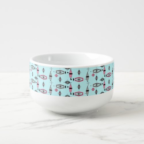 Atomic Pink  Grey Pattern Soup Mug