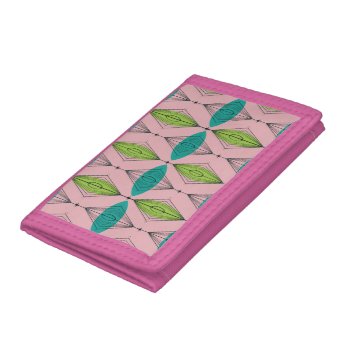 Atomic Pink Ogee And Starbursts Trifold Wallet by StrangeLittleOnion at Zazzle