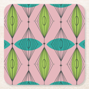 Atomic Pink Ogee & Starburst Hard Paper Coaster