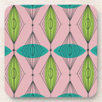 Atomic Pink Ogee & Starburst Hard Plastic Coaster
