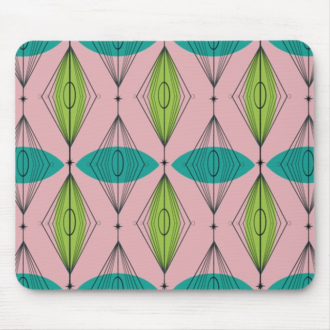 Atomic Pink Ogee & Starburst Mousepad (Front)