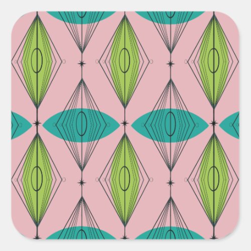 Atomic Pink Ogee  Starburst Square Stickers