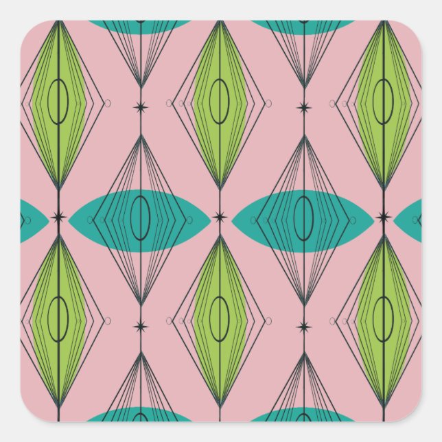 Atomic Pink Ogee & Starburst Square Stickers (Front)