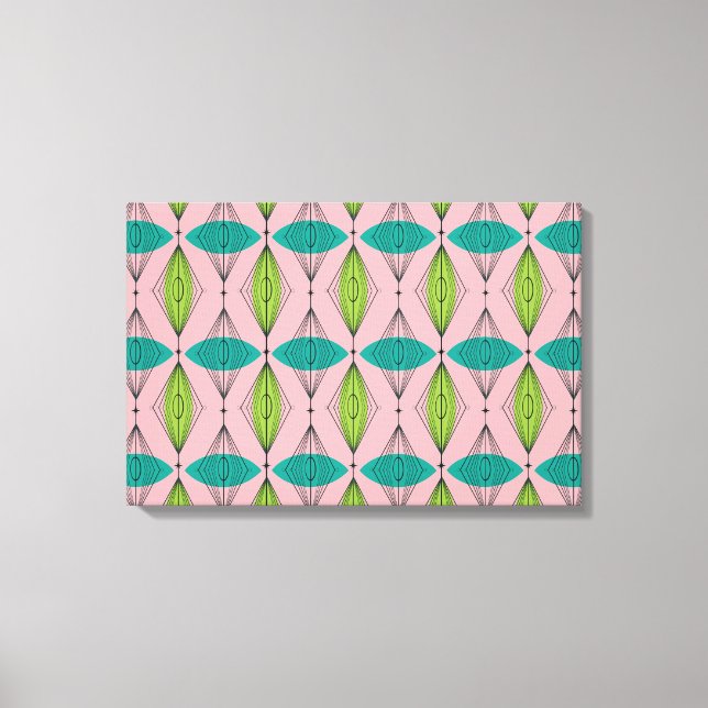 Atomic Pink Ogee & Starburst Wrapped Canvas Print (Front)