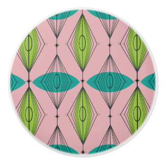 Atomic Pink Ogee & Starbursts Ceramic Knob