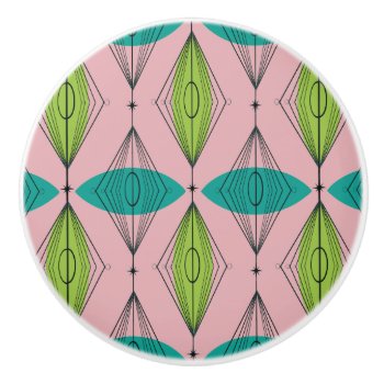 Atomic Pink Ogee & Starbursts Ceramic Knob by StrangeLittleOnion at Zazzle