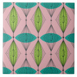 Atomic Pink Ogee & Starbursts Ceramic Tile<br><div class="desc">Oh, gee! It’s an Atomic Pink Ogee and Starbursts Ceramic Tile! It’s a modern take on a classic pattern (a mid century modern take, to be exact). This design features a pink background with teal and green oval shapes overlaying black, vertical lines of atomic diamonds and starbursts. This mod product...</div>