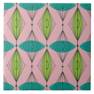 Atomic Pink Ogee & Starbursts Ceramic Tile