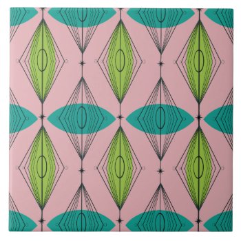 Atomic Pink Ogee & Starbursts Ceramic Tile by StrangeLittleOnion at Zazzle