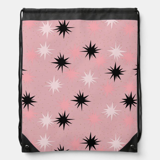 Atomic Pink Starbursts Drawstring Backpack (Front)