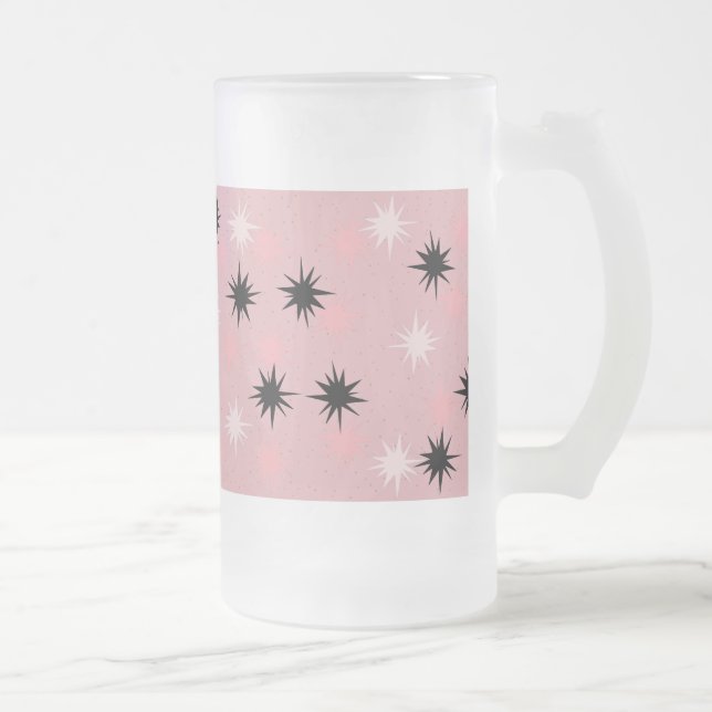 Atomic Pink Starbursts Frosted Glass Mug (Right)