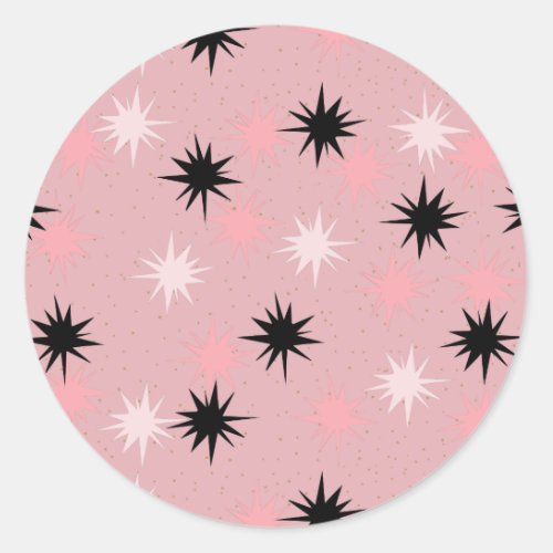 Atomic Pink Starbursts Round Stickers