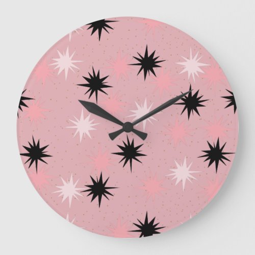 Atomic Pink Starbursts Round Wall Clock