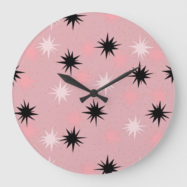Atomic Pink Starbursts Round Wall Clock (Front)