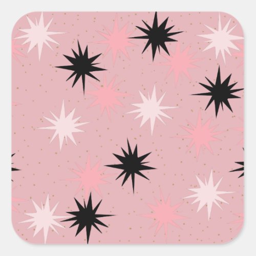 Atomic Pink Starbursts Square Stickers