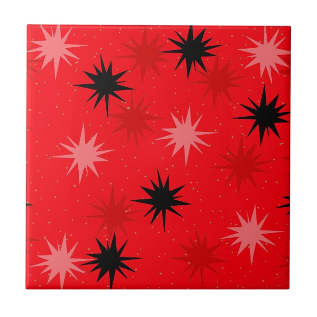 Atomic Red Starbursts Ceramic Tile (Front)