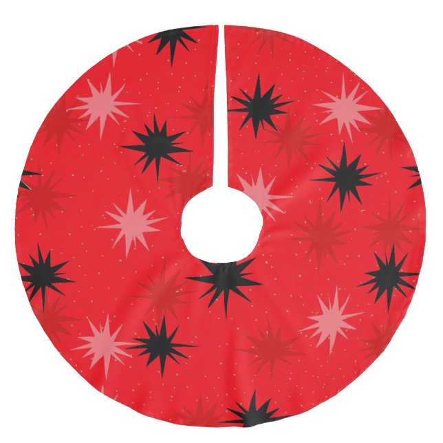 Atomic Red Starbursts Christmas Tree Skirt (Front)