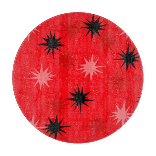 Atomic Red Starbursts Glass Cutting Board